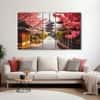 The Castle Decor Japanese Street Wall Art Set of 5 Wooden Framed Digital Painting 27x48 Inch