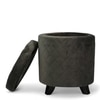 Orl o Solid Wood Accent Round Set of 2 Ottomans in Iron Grey Velvet Upholstery   Storage