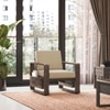 Moreno 1 Seater Solid Wood Sofa in Danish Walnut Finish and Almond Beige Fabric