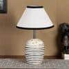 White & Black cotton with White Brushed Wood Table Lamp