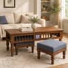 Nilaya Sheesham Wood Nesting Coffee Table Set in Provincial Teak Finish with Cushioned Stools