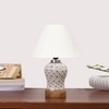 Devansh Off-White Cotton Straight Pleated Shade Lamp With Wood & Mosaic Glass Base For Decoration/Office/Home/Gifting/Study For Decoration/Office/Home/Gifting/Study