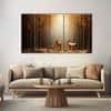 The Castle Decor Golden Deer Wall Painting Wooden Framed Digital Painting 27x48 Inch (Style 1)