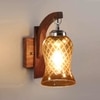 Devansh Solid Wood Electric Wall Light in Brown Colour with Lavender Shade Count of 1 Light