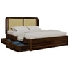 Lotus Solid Wood Queen  Size Upholstered Bed With Drawer Storage (Provincial Teak Finish)