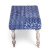 Bestone Sheesham Wood Mid Century Seater Bench Set  2 Stools In Indigo Patchwork Kantha