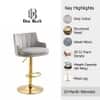 Doe Buck Oliver Adjustable Velvet Bar Stool in Grey Colour with Gold Base