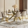 Zaida 6 Seater Glass Dining Table With Set Of 6 Olivia Dining Chairs Colour- Cloudy Beige Velvet Finish- Glass