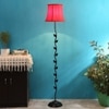 Grady Red Fabric Floor Lamp with Black Iron Base