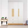 Hexa Red Wooden 3 Door Wardrobe with 2 Drawers Hanging Space in Giant Wood and Frosty White Color