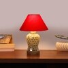 Devansh Conical Red Cotton Shade Lamp With Wood & Mosaic Glass Base For Decoration/Office/Home/Gifting/Study For Decoration/Office/Home/Gifting/Study -(10X10X14.5) Inches -A