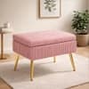 Doe Buck Ribbed Velvet Ottoman Stool in Dusty Pink Colour with Gold Metal Legs