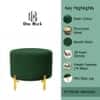 Doe Buck Premium Boucle Round Ottoman in Matte Green Colour with Polished Gold Legs