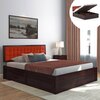 Florence Queen Size Solid Wood Hydraulic Storage Bed In Mahogany Finish & Lava Colour