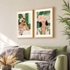 Boho Women Portrait Green and Pink Set of 2 Framed Posters 45x60 cm