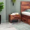 Square Solid Wood Box Bedside Table in Teak Finish