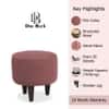 Doe Buck Velvet Round Ottoman Stool in Pink Colour with Wooden Legs