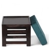 Houston Sheesham Wood Contemporary Set of 2 Stools in Turquoise Sea Velvet, Dark Mahogany Finish