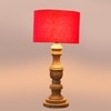 Devansh Red Cotton Table Lamp With  Wood Natural Base (7X17.5 Inches)-4