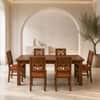 Globally Indian Nivaan Solid Sheesham Wood 6 Seater Dining Table Set 6 Chairs Terracotta Orange