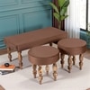 Bestone Sheesham Wood Accent 2+1+1 Seater Bench Set With 2 Stools In Taupe Brown Velvet