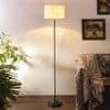 Minnie White Natural Fiber Floor Lamp with Black Iron Base