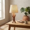 Vrikshya Wooden Table Lamp with Brown Base and Premium White Fabric Lampshade