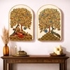 Mughal Royal Lady with Peacock Wall Art Painting Set of 2 Gold Frame 16 x 24 Inch