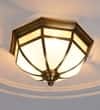 Mirage Frosted White and Antique Brass Flush Ceiling Light