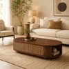 Tavia Oval Sheesham Wood and Cane Coffee Table in Walnut Finish