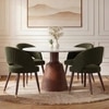 Massa Solid Wood And Banswara 4 Seater Round Dining Table with 4 Celia Accent Dining Chair in (Finish: Honey, Colour: Deep Olive Velvet)
