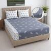 Grey And White Floral Cotton 400 Tc fitted Double Queen Size Bedsheet With 2 Pillow Covers