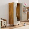 Hexa Red Wooden 2 Door Wardrobe with Drawer and Hanging Space in Giant Wood and Frosty White Colour