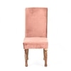 Rosslyn wood Dining Chair in Coral Pink Velvet Upholstery with TEAK FINISH