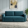 Alfon 3 Seater Velvet Pull Out Sofa Cum Bed with Storage In T Blue