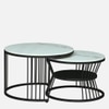 Metalzu Square Metal Nesting Coffee Table Set Black Finish White Porcelain Top Set Of 2
