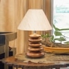 Devansh Off-White Cotton Table Lamp With Wood  Pebble Lamp  (10X10X15) Inches