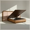 Elowen Softline King Size Bed in velvet With Oak wood Frame & Hydraulic Storage