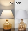 Alexandro Amber Lustere Glass And Wood Table Lamp With White Cotton Shade