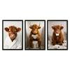 The Castle Decor Highland Cow Bathroom Wall Art Set of 3 12x18 Inch