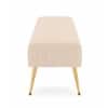 Doe Buck Upholstered Bench in Beige Colour with Channel Stitching and Gold Legs