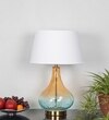 Kingham Bottle Green Amber Finish Glass And Amber Glass Table Lamp With White Cotton Shade