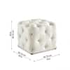Doe Buck Colchester Velvet Tufted Ottoman Cube in Off White Colour with Wooden Base