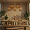 Trikona 5 Series Brown Solid Wood Cluster Hanging Light