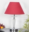 Viso Chrome Finish Metal And Clear Crystal Glass Table Lamp With Maroon Cotton Shade