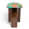 Dayton Sheesham Wood Mid Century Square   Stool in Sea Green Fruit Print Kantha Upholstery
