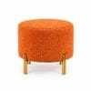 Doe Buck Premium Boucle Round Ottoman in Matte Orange Colour with Polished Gold Legs