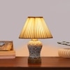 Devansh Off-White Cotton Straight Pleated Shade Lamp With Wood & Mosaic Glass Base For Decoration/Office/Home/Gifting/Study For Decoration/Office/Home/Gifting/Study