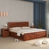 Diamond Box and Drawers Storage King Bed in Honey Finish