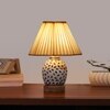 Devansh Off-White Cotton Straight Pleated Shade Lamp With Wood & Mosaic Glass Base For Decoration/Office/Home/Gifting/Study For Decoration/Office/Home/Gifting/Study